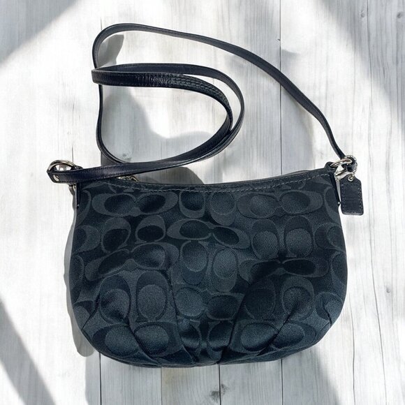 Coach Black Signature Canvas & Leather Crossbody Bag With Zip Top 8.5"W x 6"H - Picture 2 of 10